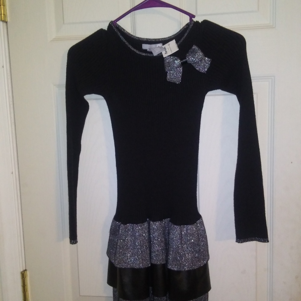 NWT Black Dress with Sparkle and Satin Layers